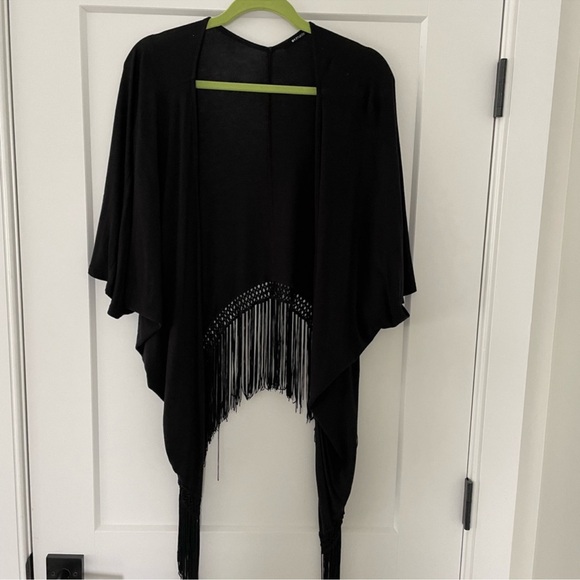 LA Made Black Fringe Shawl Kimono Cardigan - Picture 1 of 4